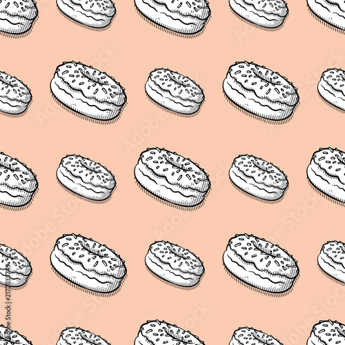 Monochrome Donut Seamless Pattern Peach Vector Design