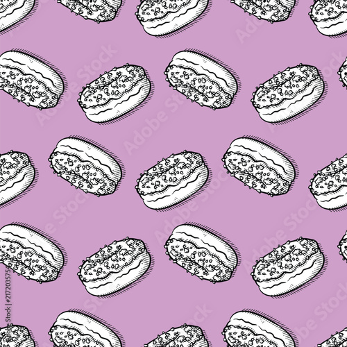 Monochrome Donut Seamless Pattern Purple Vector Design