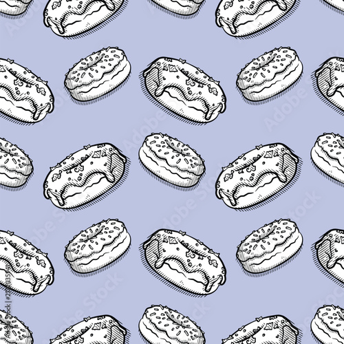 Engraved Frosting Donut Seamless Pattern Vector