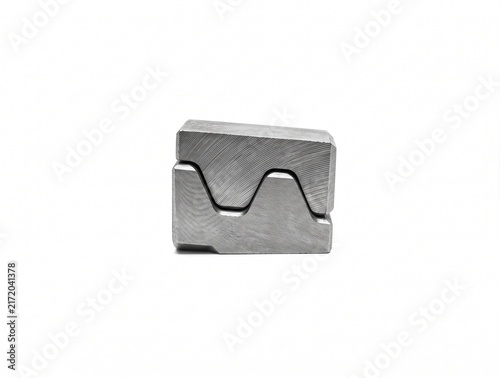 Macro cross-section of an API drill pipe thread. Heavy machined carbon steel tapered pin with anti-galling geometry for wellbore operations on white.