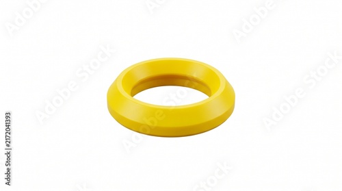 Macro of a polyurethane mud pump valve insert. High-pressure fluid sealing ring hardware for industrial oilfield drilling operations isolated on white.