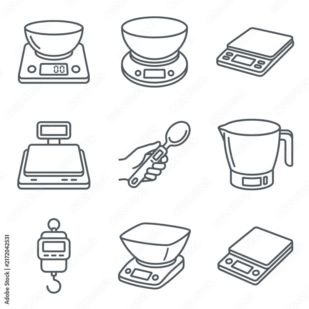 Obraz premium Collection of various kitchen scales and weighing devices.