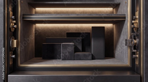 Canvas Print luxury security solutions, a luxurious safe deposit box interior illuminated by