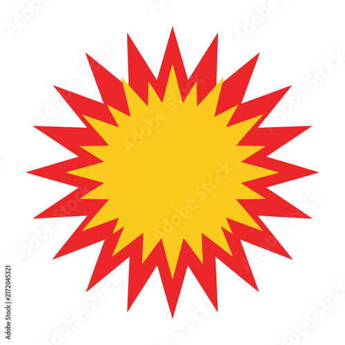 Yellow and red starburst graphic design element with sharp spikes on white background template