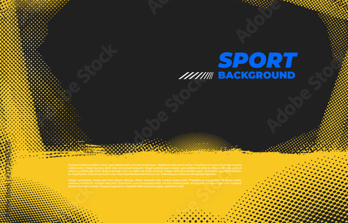 Black and Yellow Dirty Grunge Sports Background. Bold Halftone Texture with Rough Brush Strokes, Distressed Ink, Splashes and Dynamic Abstract Shapes. High Energy Vector Design for Sports Posters.