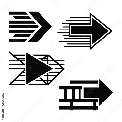 Set Of Black Speed Arrows With Motion Lines And Directional Signs On White Background For Design