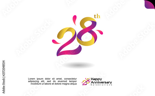28th happy anniversary celebration logo template with colorful abstract design on a clean white background. Editable file.