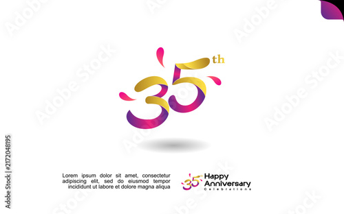 35th happy anniversary celebration logo template with colorful abstract design on a clean white background. Editable file.