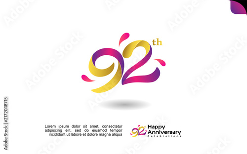 92nd happy anniversary celebration logo template with colorful abstract design on a clean white background. Editable file.
