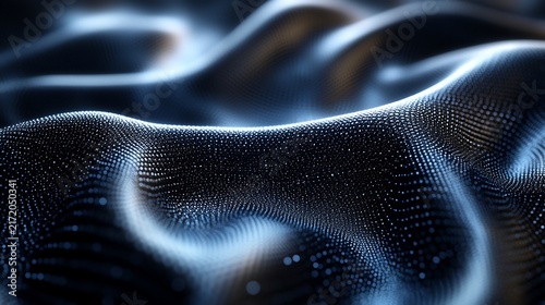 Dark Metallic Abstract Wave with Shimmering Silver Particles and Fluid Motion