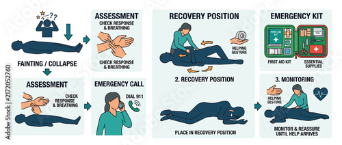 First Aid Steps for Fainting and Recovery Position