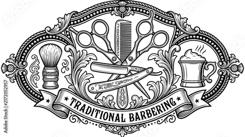 Vintage Barber Shop Emblem with Tools