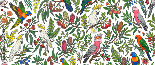 Vibrant Australian Birds and Flora Pattern