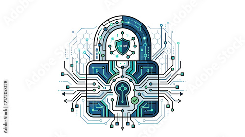 Digital Lock and Circuit Board for Cyber Security Concept