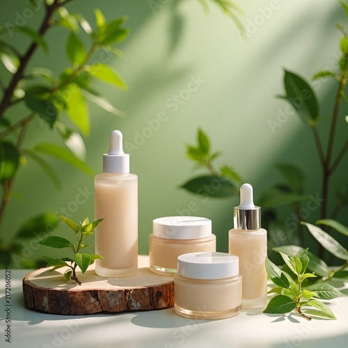 Natural Botanical Skincare Cosmetics Set Wood Slice Leaves