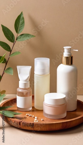 Natural Skincare Cosmetic Set Wooden Tray Studio