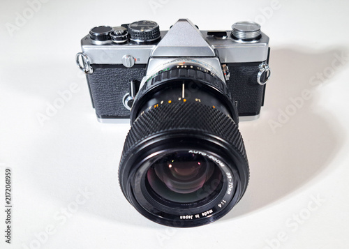 A vintage 35mm film SLR camera