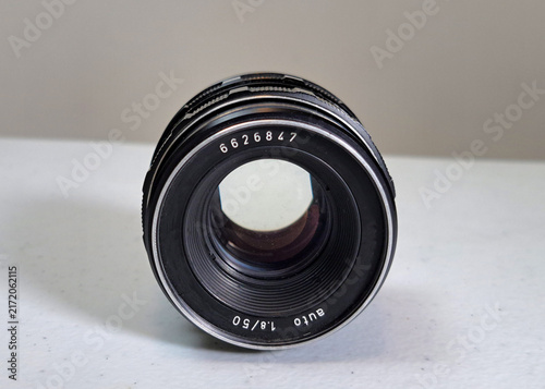 A vintage manual film SLR camera lens