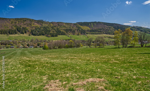 Surrounding of Vrbno pod Pradedem town in Czech republic during springtime