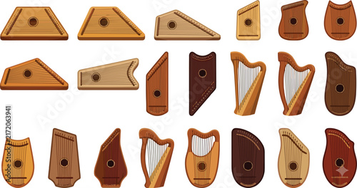 Konstfotografi Gusli and lyre harp musical instrument vector illustration collection featuring