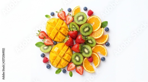 Fresh Tropical Fruits Lay Isolated on White Background