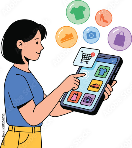 Woman using smartphone for online shopping (concept 59.eps)