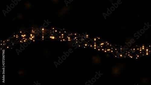 Abstract golden wave of glowing particles and flowing lines on black background 4k video