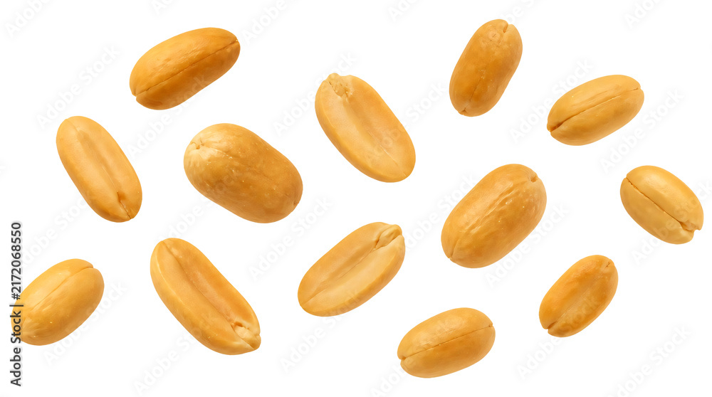 Obraz premium Flying roasted peanuts isolated on transparent background