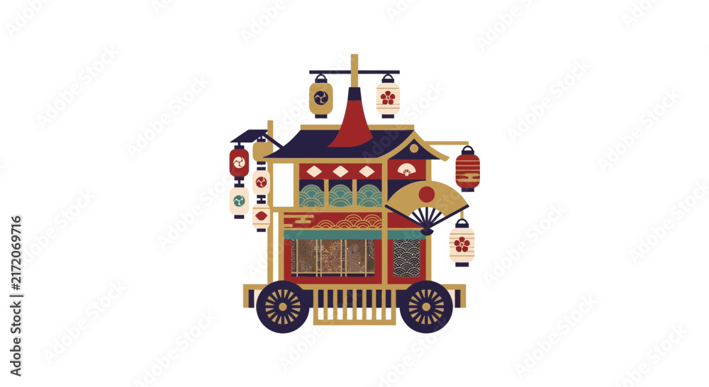 Fototapeta premium Detailed traditional Japanese festival float decorated with lanterns.