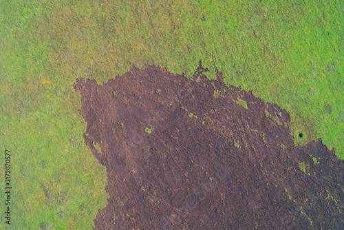 Canvastavla Scorched dry earth patch on green agricultural field, abstract environmental eco