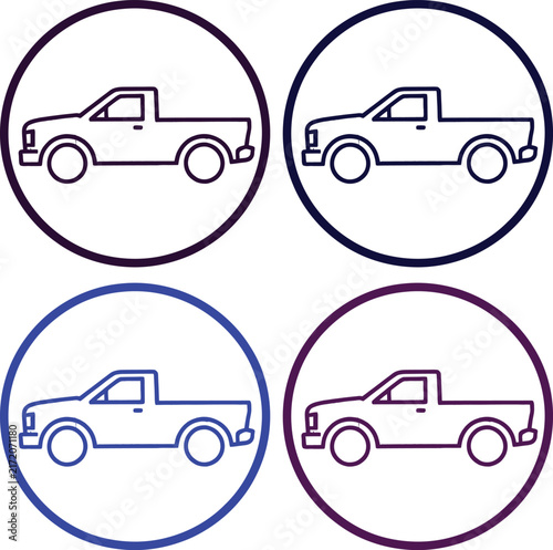 Pickup truck icon set with different colored outlines