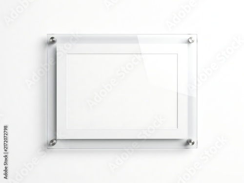 Blank White Paper in Modern Acrylic Glass Frame Mockup for Clear Wall Display