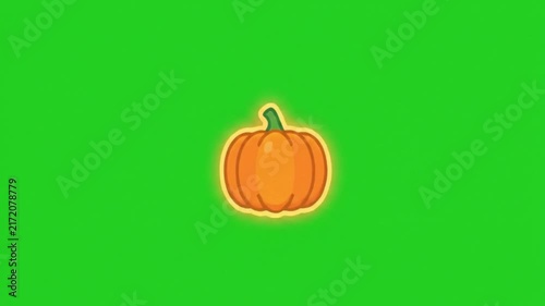 Glowing cartoon pumpkin motion graphic animation isolated on green screen background for holiday project.