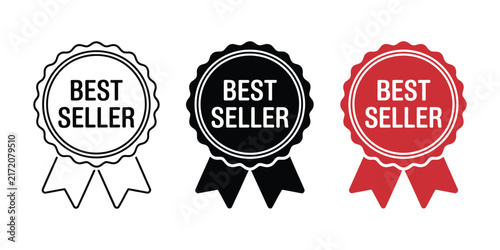 Best seller icon vector featuring a prominent badge for highlighting top rated products, premium services, ecommerce promotions, brand visibility, and business recognition