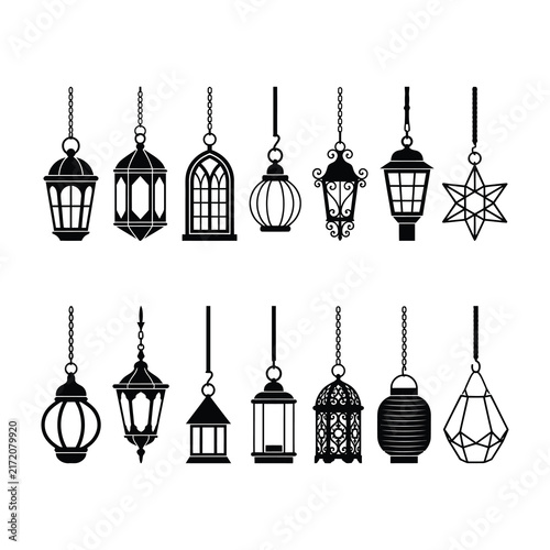 Collection of black hanging lantern silhouettes and shapes