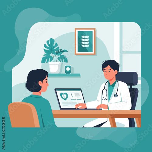 Doctor Consulting Patient With Laptop And Heart Icon In Clinic