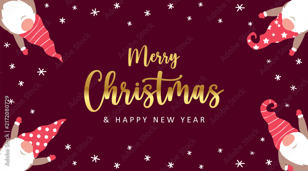 Fototapeta premium christmas greeting card with cute christmas dwarf in winter vector illustration