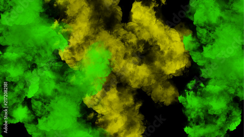 Green and yellow smoke cloud abstract background
