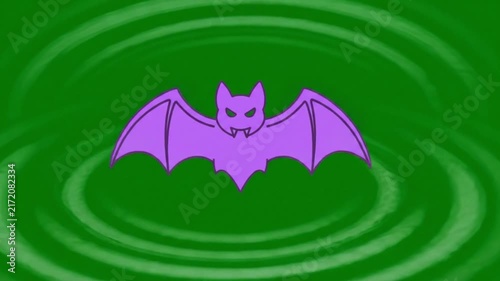 Purple cartoon bat flying with green echolocation radar sonar wave loops background animation.