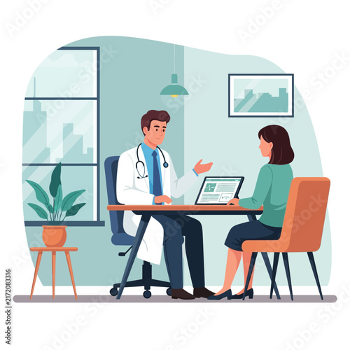 Doctor Consulting Patient In Medical Office With Digital Tablet