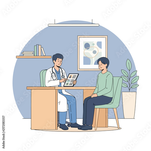 Doctor Consulting Patient In Medical Office With Health Chart Examination
