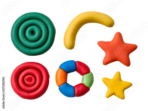 Plasticine colorful shapes isolated on transparent or white background, png