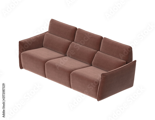 Photography Modern three-seater sofa with plush upholstery and clean lines on white backgrou