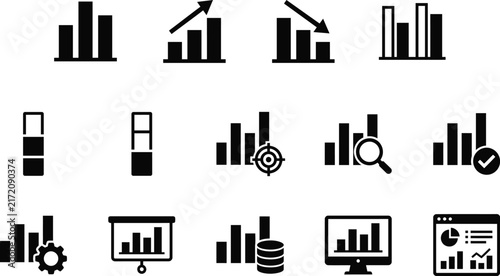 Business Data Bar Chart Icon Set for Financial Analytics Presentation