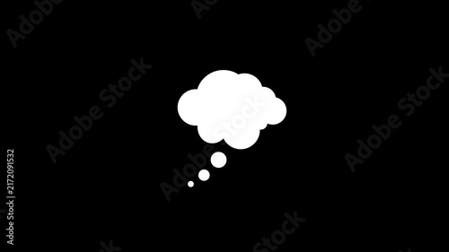 Thought bubble with question mark on Alpha channel, minimalist comic cloud motion graphic, animated thinking icon, silhouette dream bubble element, creative brainstorming concept visual.