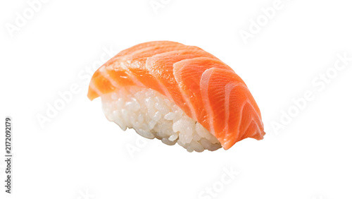 Delicious traditional Japanese salmon sushi nigiri with fresh raw fish isolated on transparent background