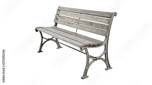 Photography Classic wooden park bench with decorative metallic legs isolated on transparent