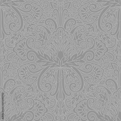 Damask style, paisley floral pattern, abstraction, swirl flowers, grey colors. Seamless floral pattern-1117.