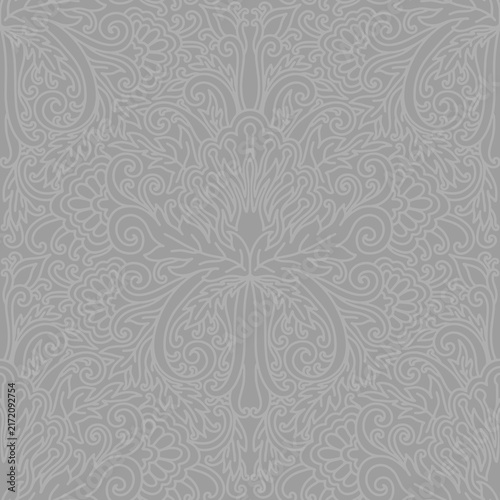 Damask style, paisley floral pattern, abstraction, swirl flowers, grey colors. Seamless floral pattern-1116.