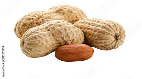 Quadro su tela Group of whole peanuts and one shelled peanut, isolated on transparent backgroun